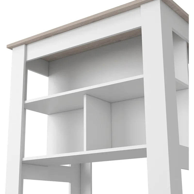 Îlot de cuisine à trois étagères, finition gris clair et blanc, chariot de rangement moderne