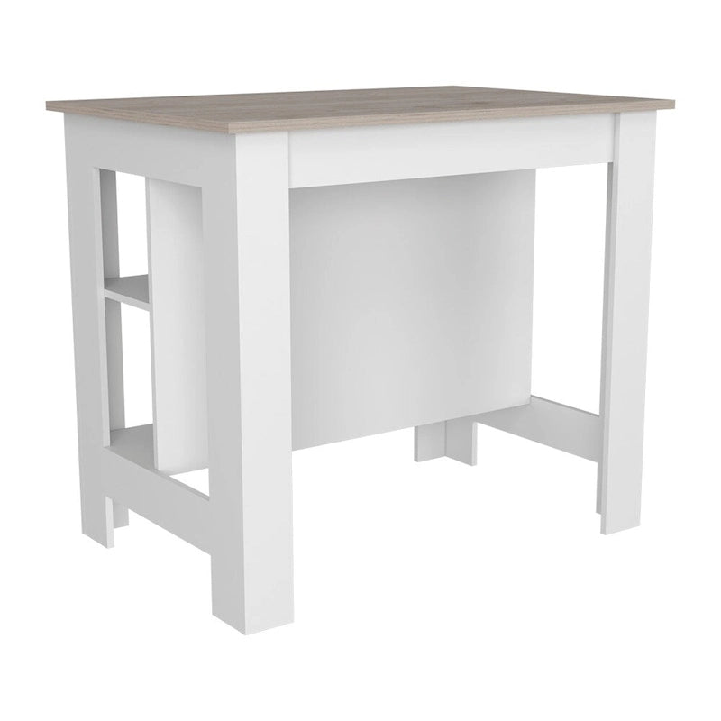 Îlot de cuisine à trois étagères, finition gris clair et blanc, chariot de rangement moderne
