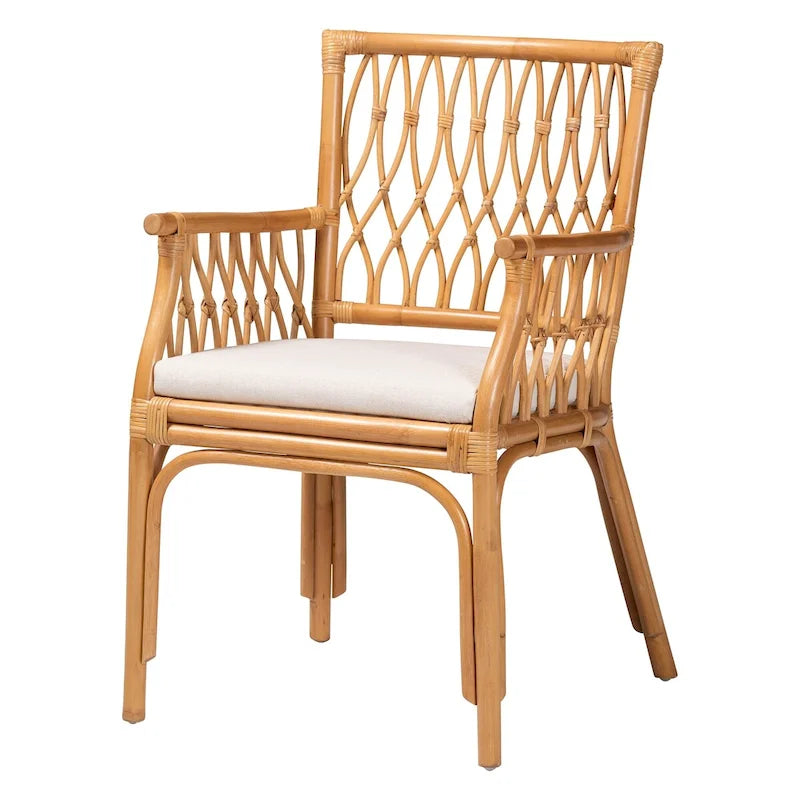 Fauteuil en rotin miel clair bohème avec coussin amovible