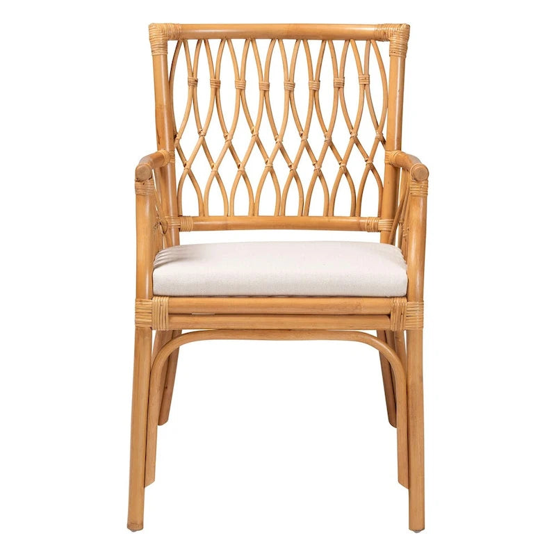 Fauteuil en rotin miel clair bohème avec coussin amovible