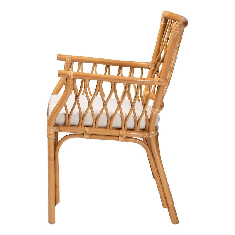 Fauteuil en rotin miel clair bohème avec coussin amovible