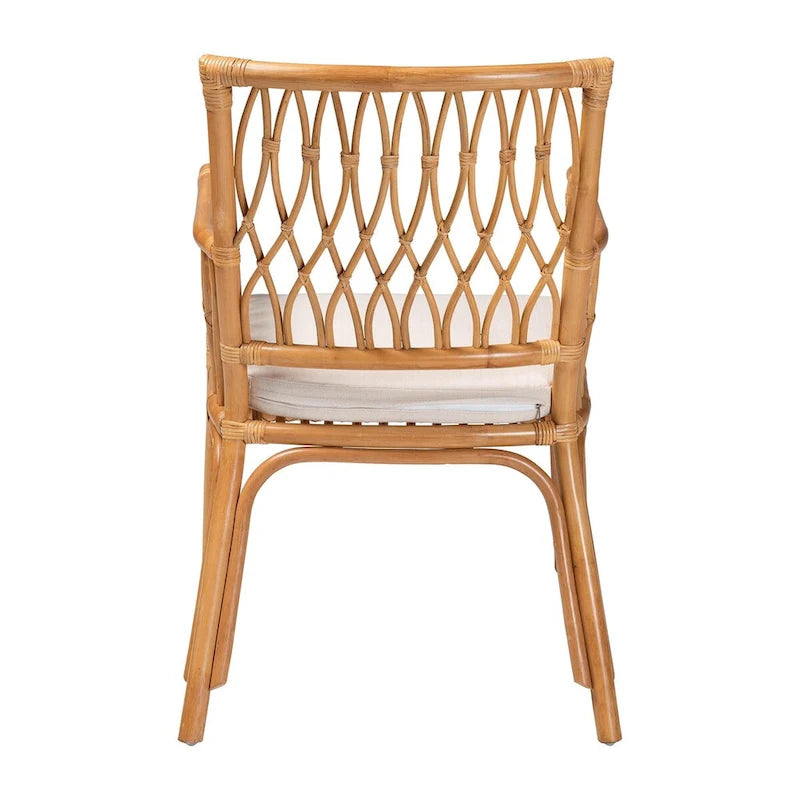 Fauteuil en rotin miel clair bohème avec coussin amovible