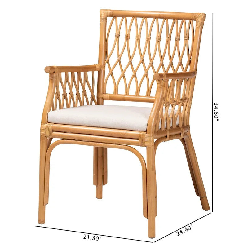 Fauteuil en rotin miel clair bohème avec coussin amovible