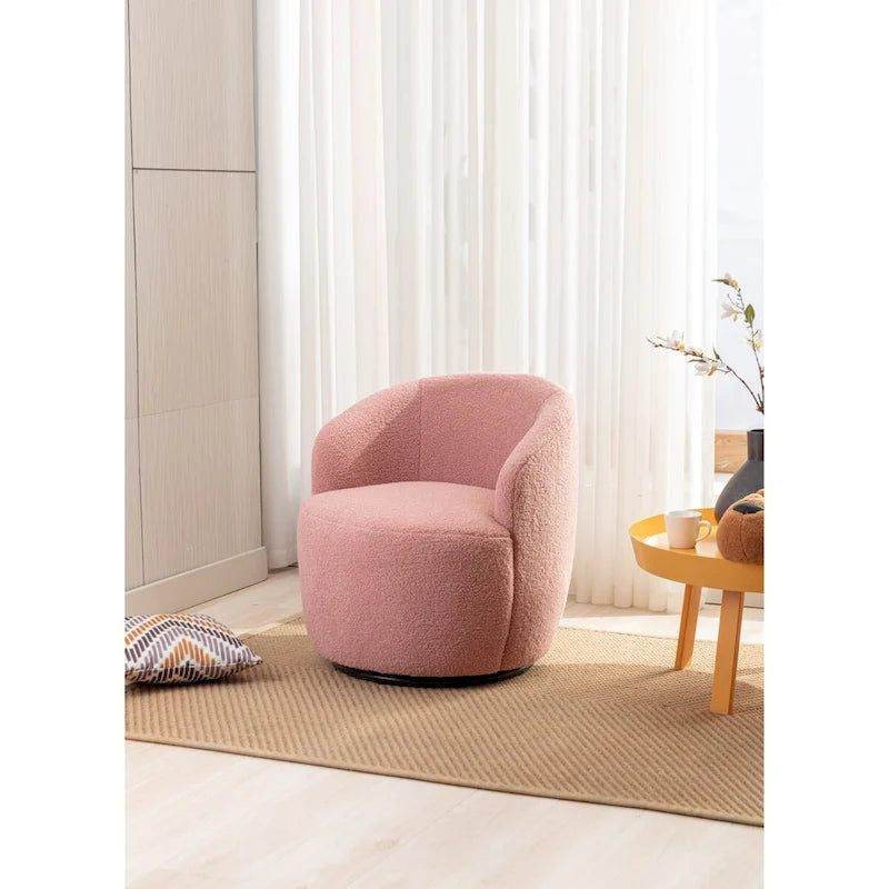 Fauteuil pivotant en velours avec piètement en métal laqué noir.