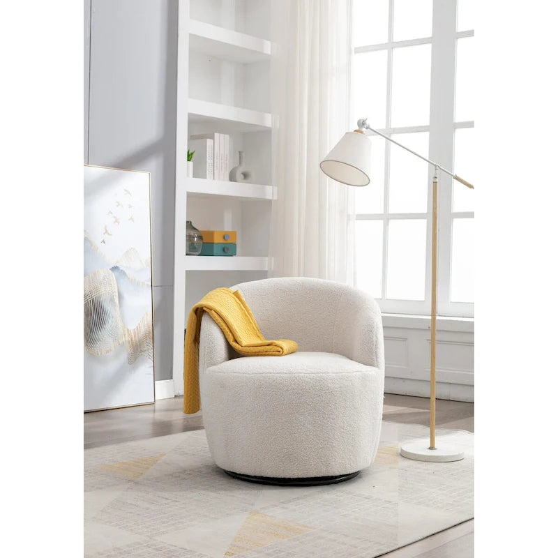Fauteuil pivotant en velours avec piètement en métal laqué noir.