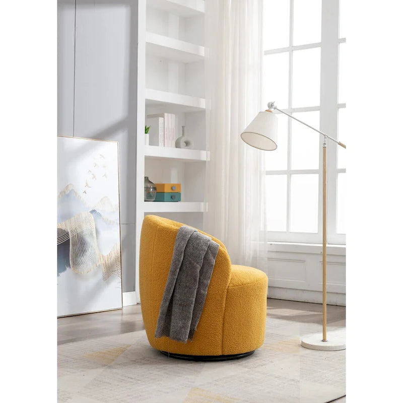Fauteuil pivotant en velours avec piètement en métal laqué noir.