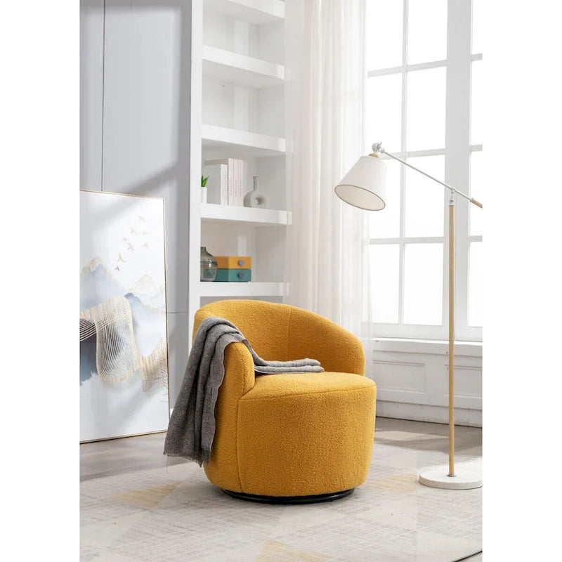 Fauteuil pivotant en velours avec piètement en métal laqué noir.