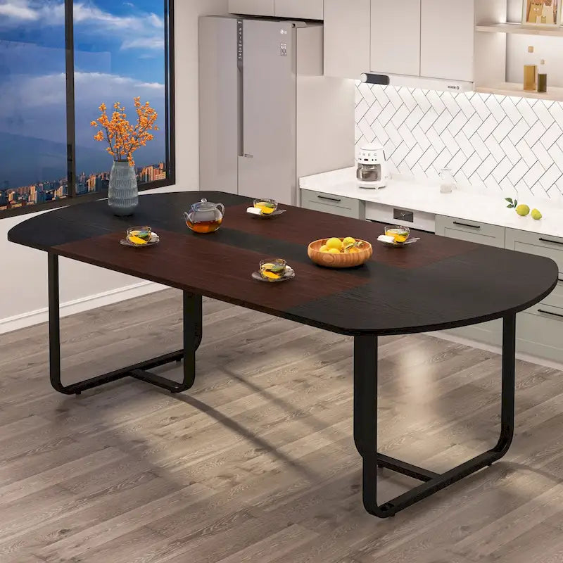 Table à manger ovale moderne avec plateau à raccords pour 6 à 8 personnes