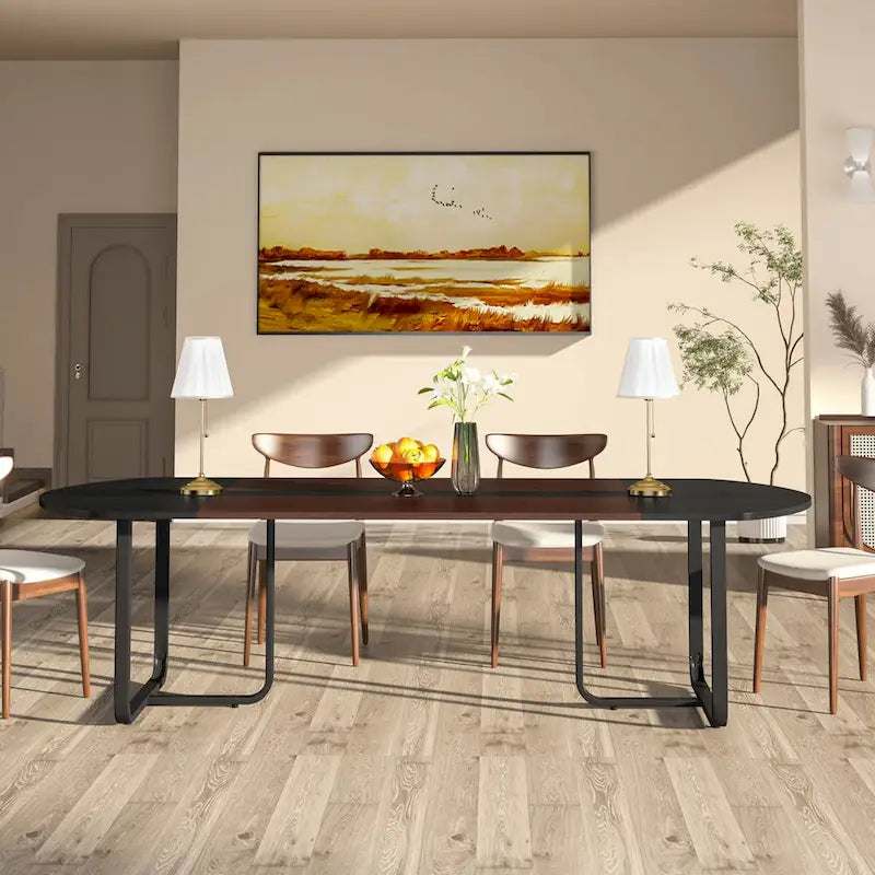 Table à manger ovale moderne avec plateau à raccords pour 6 à 8 personnes