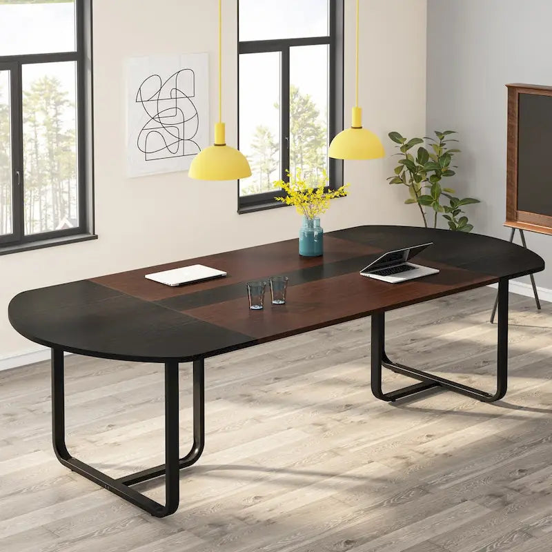Table à manger ovale moderne avec plateau à raccords pour 6 à 8 personnes