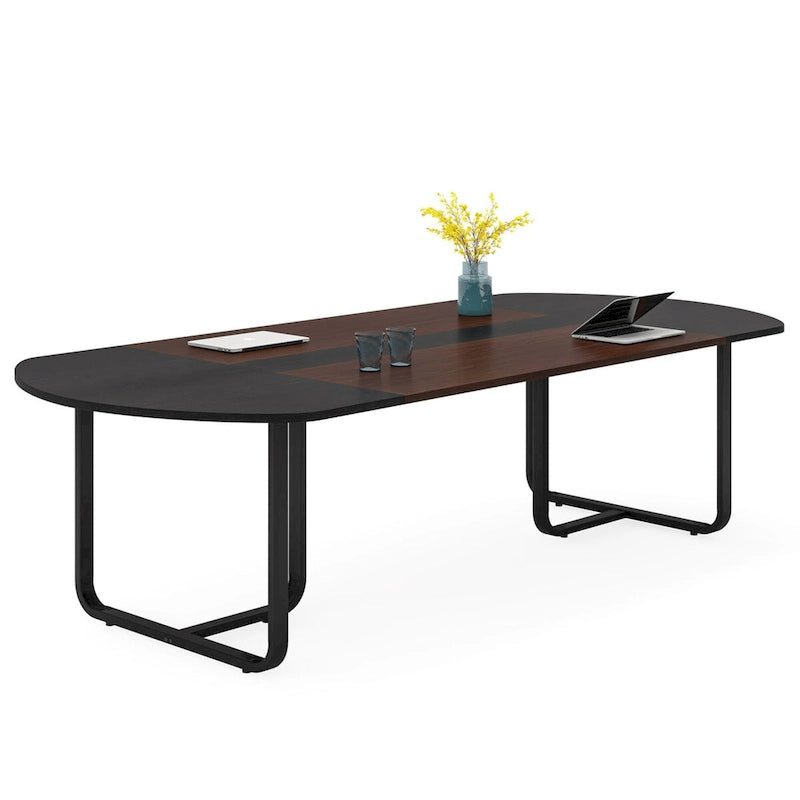 Table à manger ovale moderne avec plateau à raccords pour 6 à 8 personnes