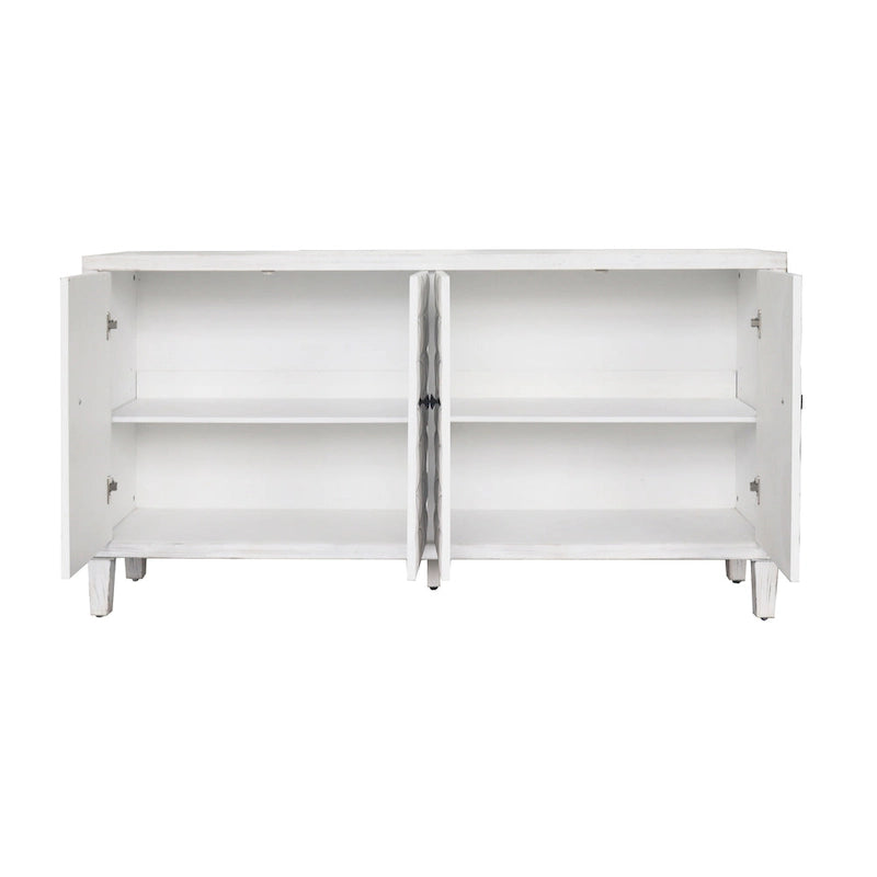 Bahut en bois moderne blanc lavé de 60 pouces à 4 portes avec rangement d'appoint