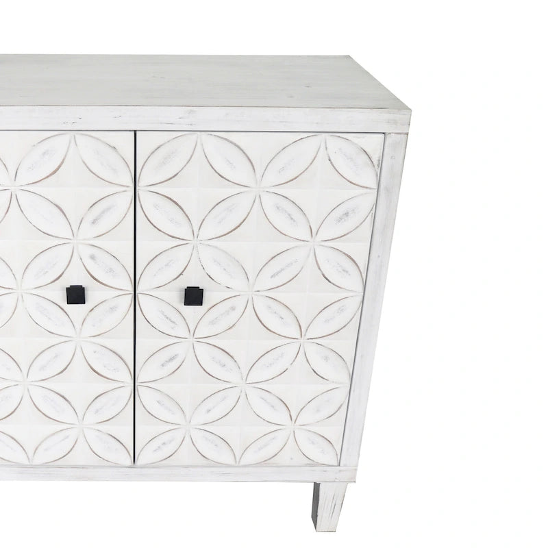 Bahut en bois moderne blanc lavé de 60 pouces à 4 portes avec rangement d'appoint