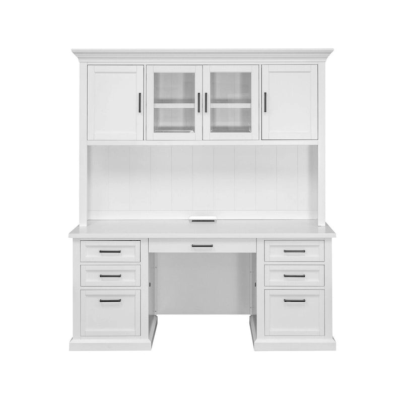 Hutch moderne en bois avec portes et rangement de bureau, crédence de bureau blanche avec portes Shaker et panneaux à rainures et languettes
