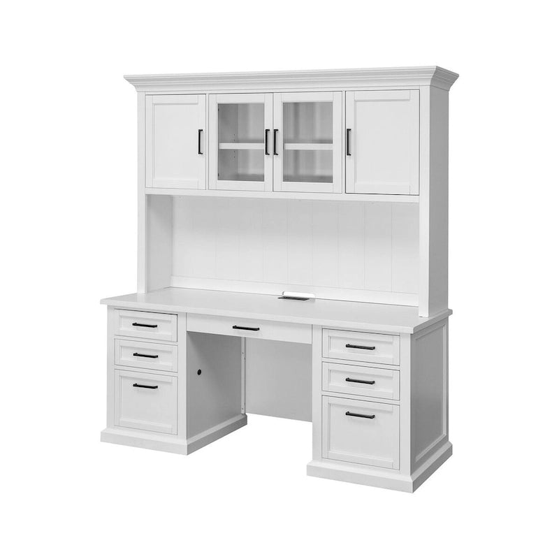 Hutch moderne en bois avec portes et rangement de bureau, crédence de bureau blanche avec portes Shaker et panneaux à rainures et languettes