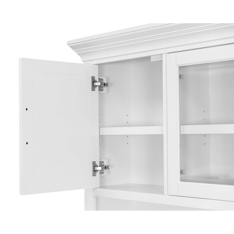 Hutch moderne en bois avec portes et rangement de bureau, crédence de bureau blanche avec portes Shaker et panneaux à rainures et languettes