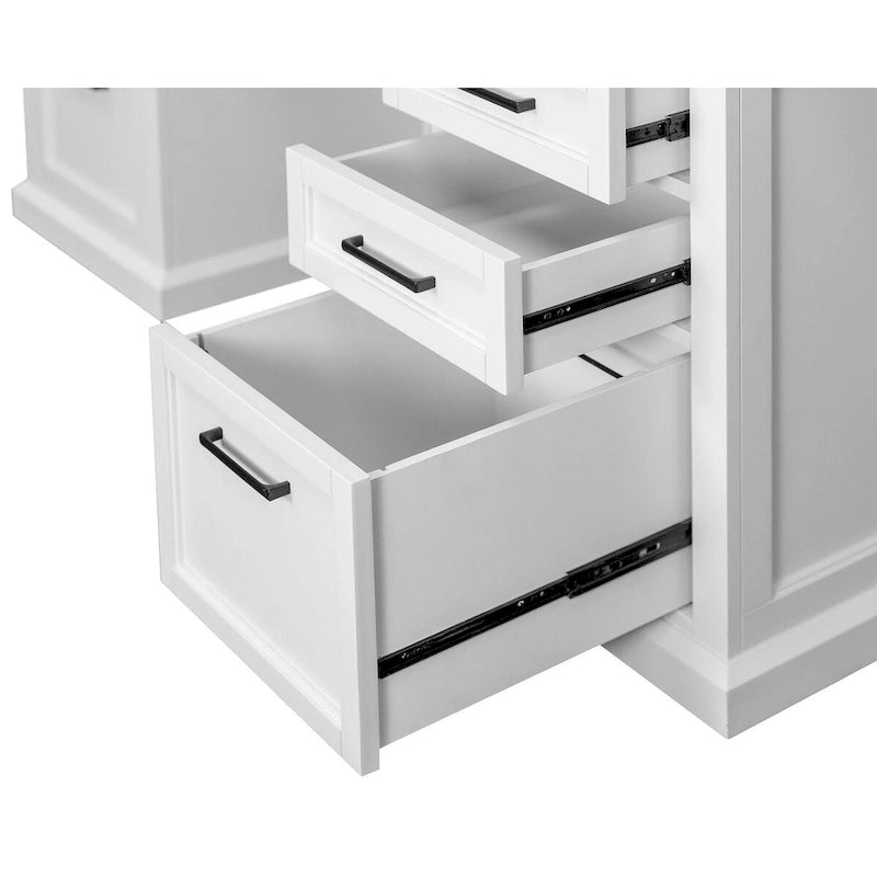 Hutch moderne en bois avec portes et rangement de bureau, crédence de bureau blanche avec portes Shaker et panneaux à rainures et languettes