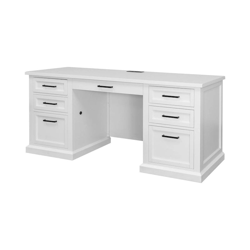 Hutch moderne en bois avec portes et rangement de bureau, crédence de bureau blanche avec portes Shaker et panneaux à rainures et languettes