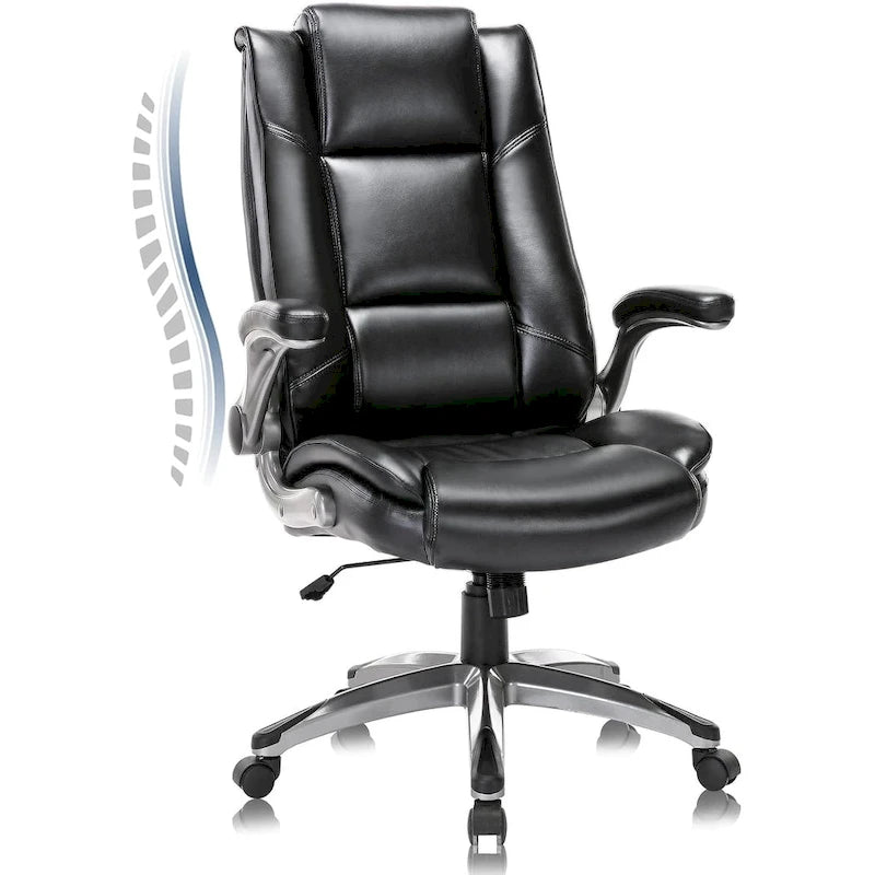 Chaise de bureau de direction en cuir reconstitué à dossier haut avec accoudoirs relevables