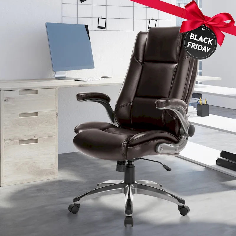 Chaise de bureau de direction en cuir reconstitué à dossier haut avec accoudoirs relevables