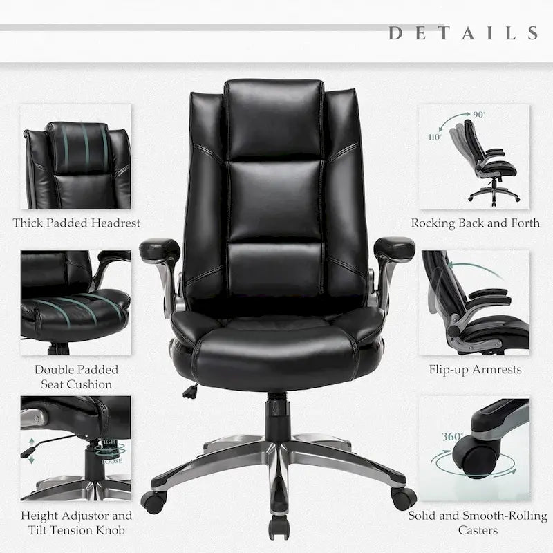 Chaise de bureau de direction en cuir reconstitué à dossier haut avec accoudoirs relevables