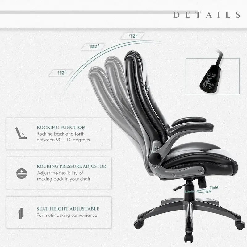 Chaise de bureau de direction en cuir reconstitué à dossier haut avec accoudoirs relevables