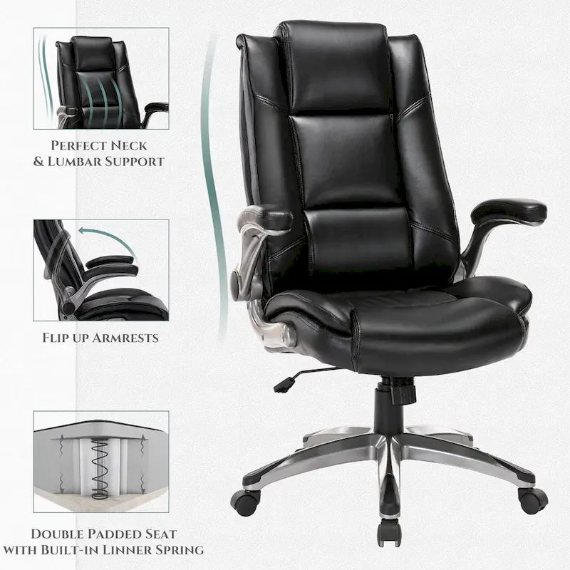 Chaise de bureau de direction en cuir reconstitué à dossier haut avec accoudoirs relevables