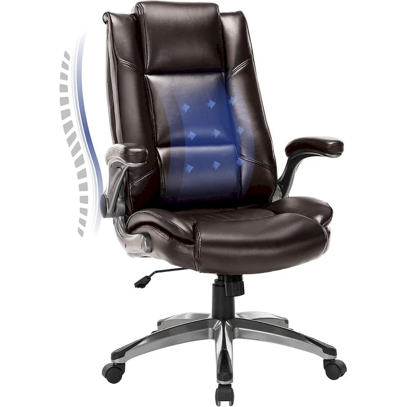 Chaise de bureau de direction en cuir reconstitué à dossier haut avec accoudoirs relevables