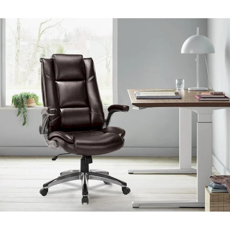 Chaise de bureau de direction en cuir reconstitué à dossier haut avec accoudoirs relevables