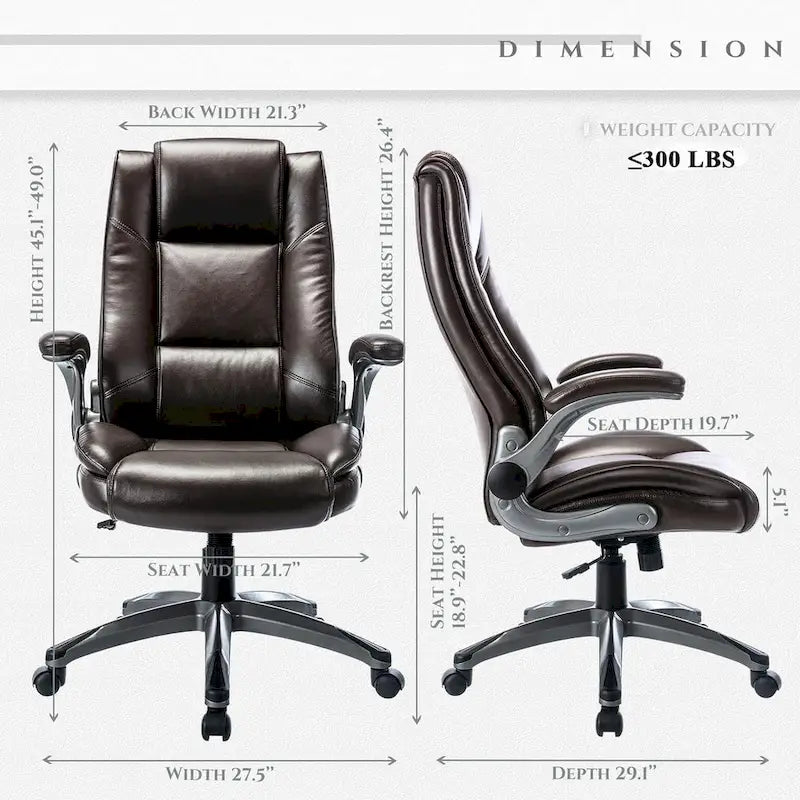 Chaise de bureau de direction en cuir reconstitué à dossier haut avec accoudoirs relevables