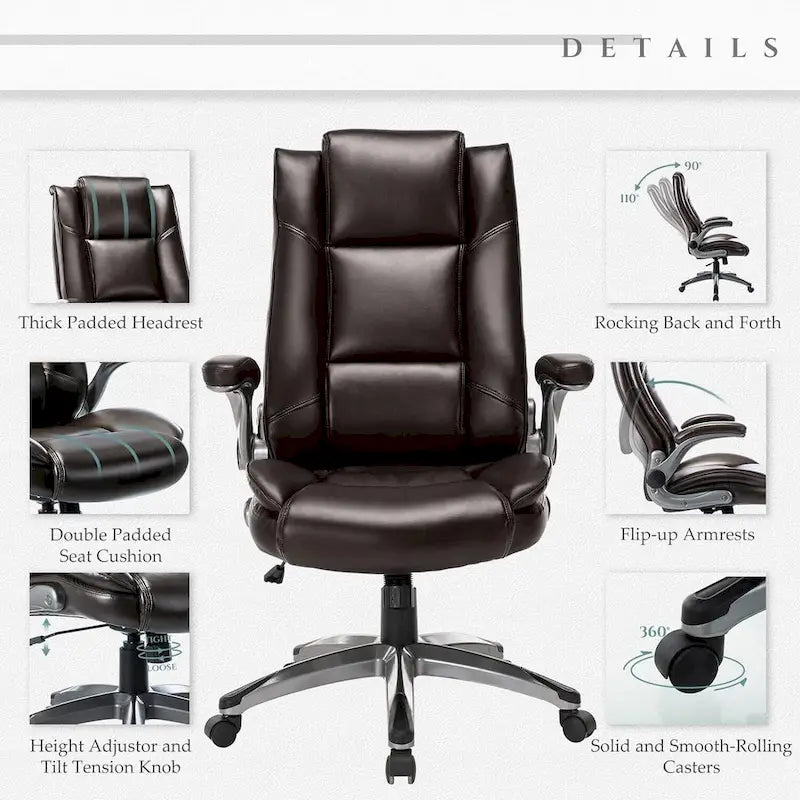 Chaise de bureau de direction en cuir reconstitué à dossier haut avec accoudoirs relevables