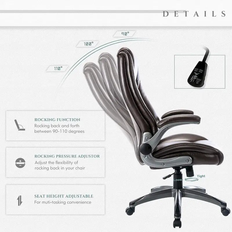 Chaise de bureau de direction en cuir reconstitué à dossier haut avec accoudoirs relevables