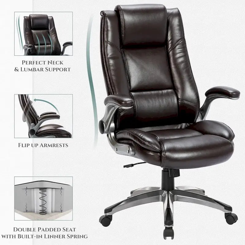 Chaise de bureau de direction en cuir reconstitué à dossier haut avec accoudoirs relevables