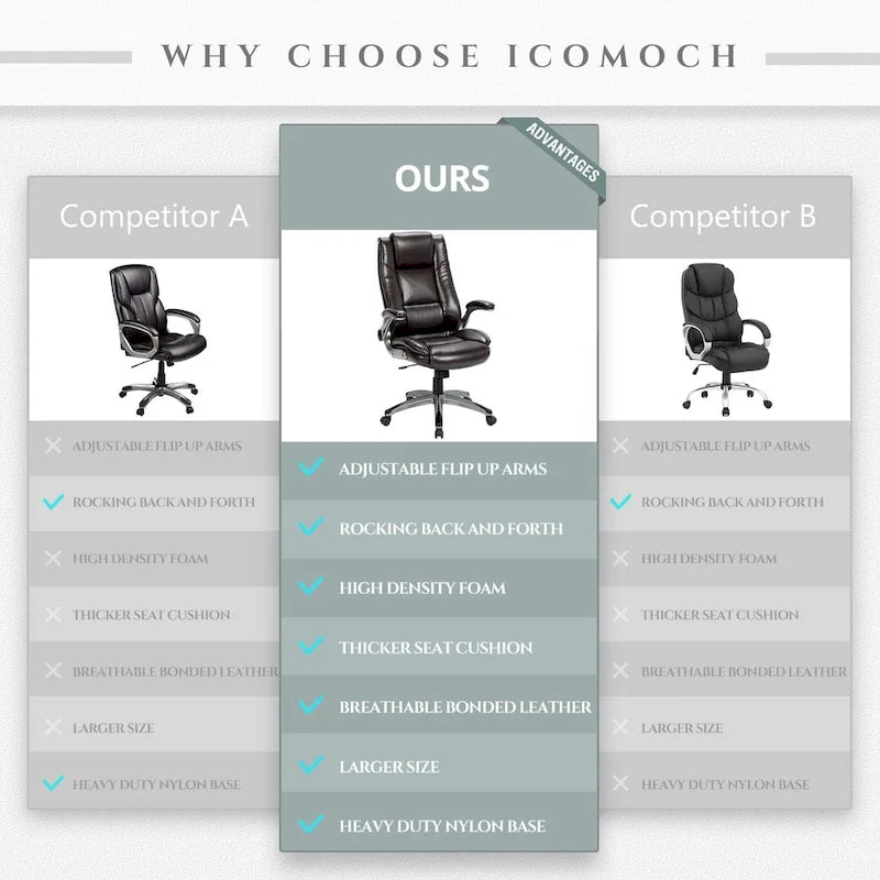 Chaise de bureau de direction en cuir reconstitué à dossier haut avec accoudoirs relevables