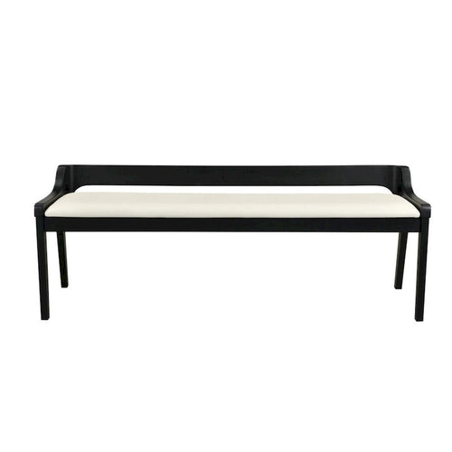 Banc de salle à manger 150 cm, cadre en hévéa noir, dossier bas, assise rembourrée