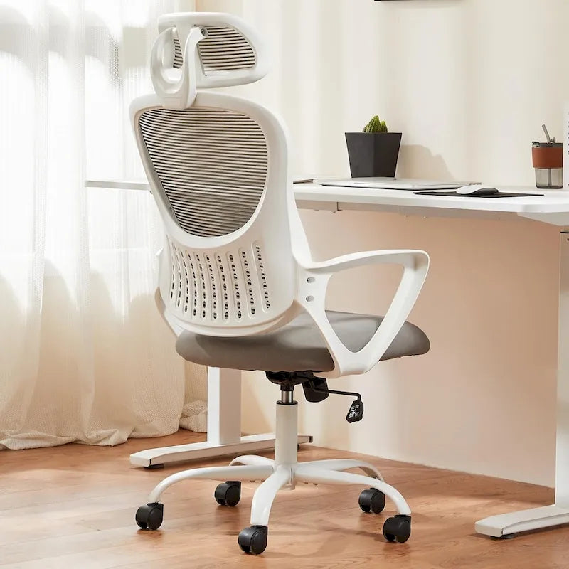 Chaise de bureau ergonomique à dossier haut en maille avec appui-tête et support lombaire réglables