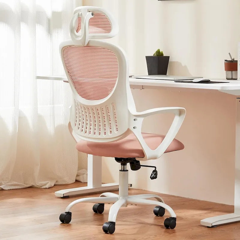 Chaise de bureau ergonomique à dossier haut en maille avec appui-tête et support lombaire réglables