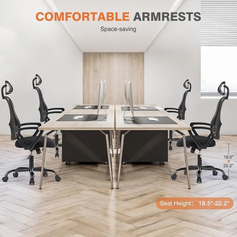 Chaise de bureau ergonomique à dossier haut en maille avec appui-tête et support lombaire réglables