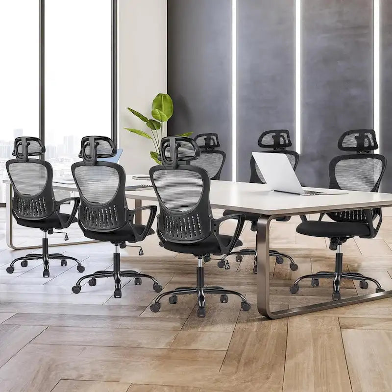 Chaise de bureau ergonomique à dossier haut en maille avec appui-tête et support lombaire réglables
