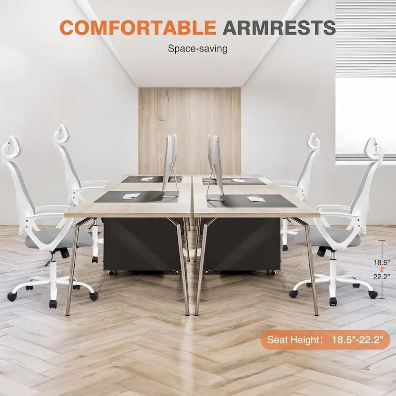 Chaise de bureau ergonomique à dossier haut en maille avec appui-tête et support lombaire réglables