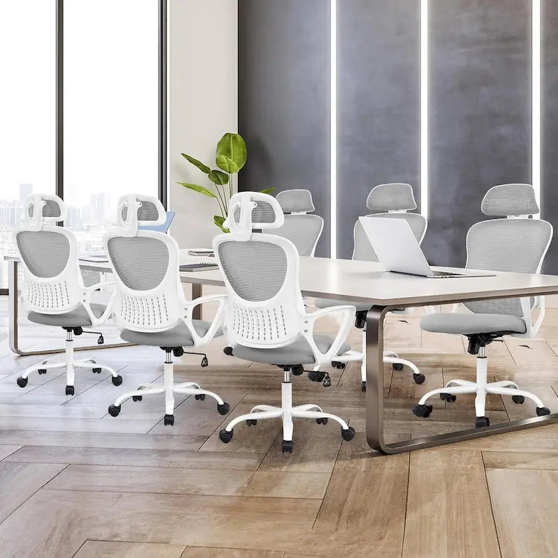 Chaise de bureau ergonomique à dossier haut en maille avec appui-tête et support lombaire réglables