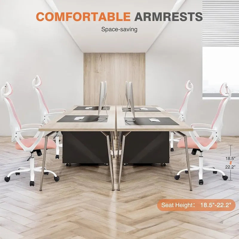 Chaise de bureau ergonomique à dossier haut en maille avec appui-tête et support lombaire réglables