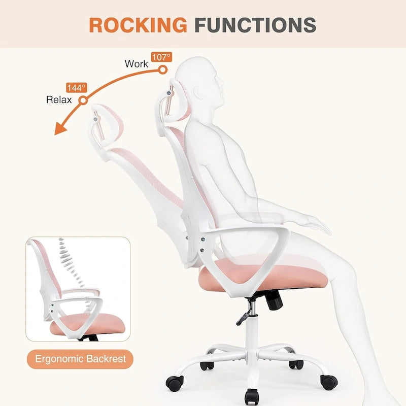 Chaise de bureau ergonomique à dossier haut en maille avec appui-tête et support lombaire réglables