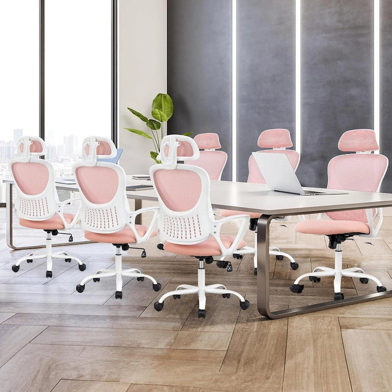 Chaise de bureau ergonomique à dossier haut en maille avec appui-tête et support lombaire réglables