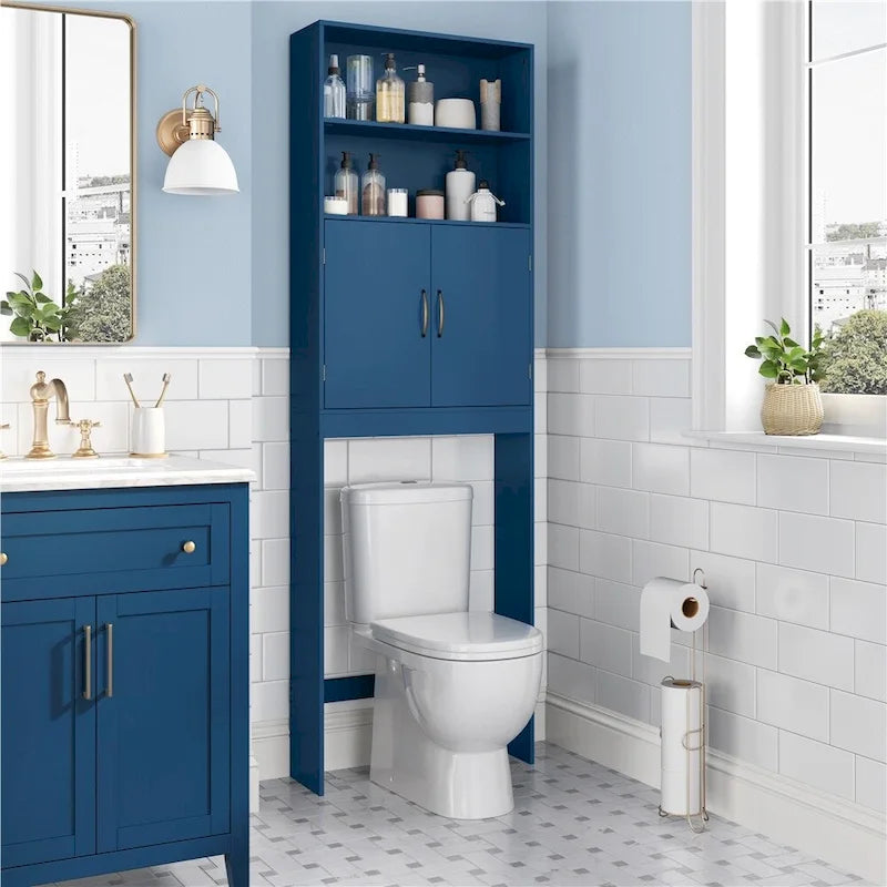 Étagère de salle de bain 2 niveaux à placer au-dessus des toilettes avec double porte
