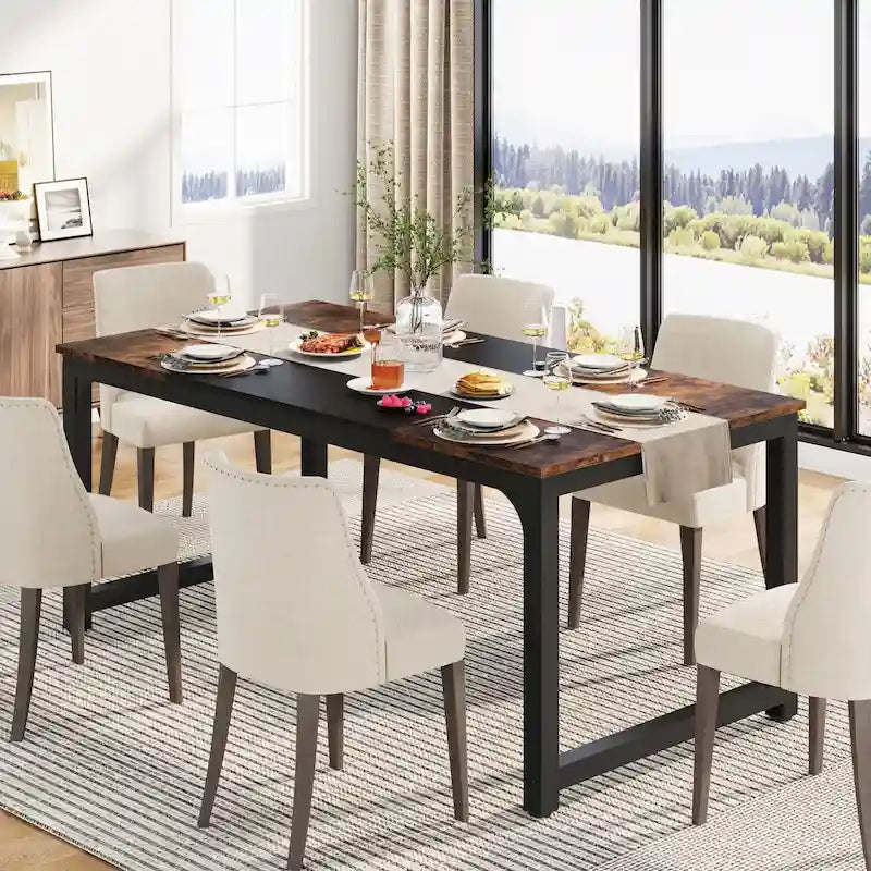 Table à manger industrielle de 63 po pour 4 à 6 personnes, table de cuisine pour salle à manger