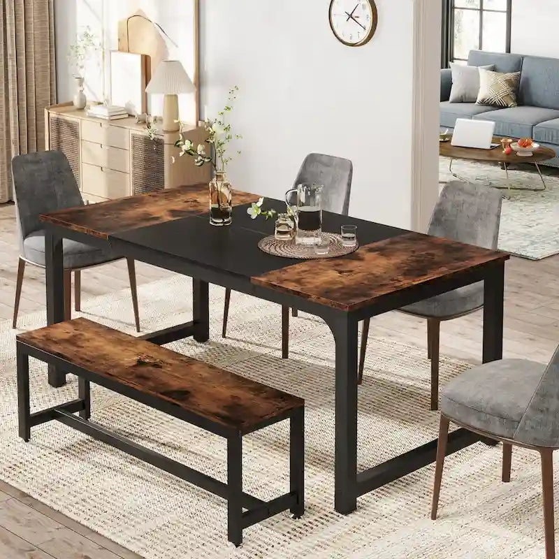 Table à manger industrielle de 63 po pour 4 à 6 personnes, table de cuisine pour salle à manger