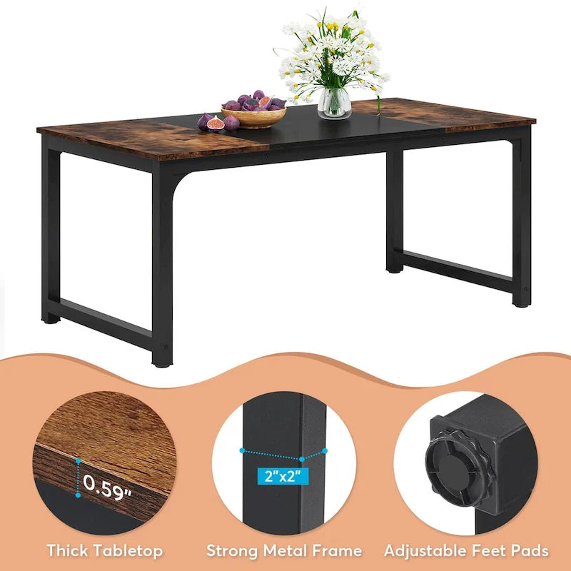 Table à manger industrielle de 63 po pour 4 à 6 personnes, table de cuisine pour salle à manger